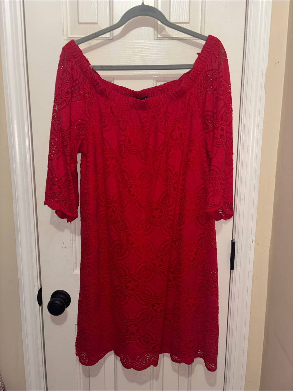 Red Lace Off-Shoulder Women's Dress